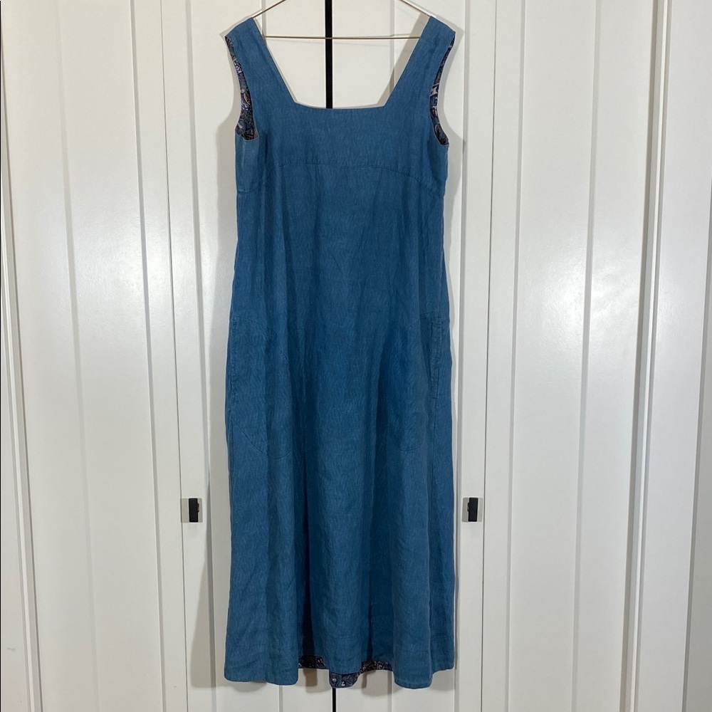 Chic Blue linen Sleeveless Maxi Dress